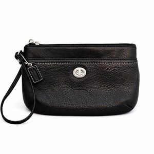 COACH Zip Turnlock Black Pebbled Leather Wristlet LIKE NEW
